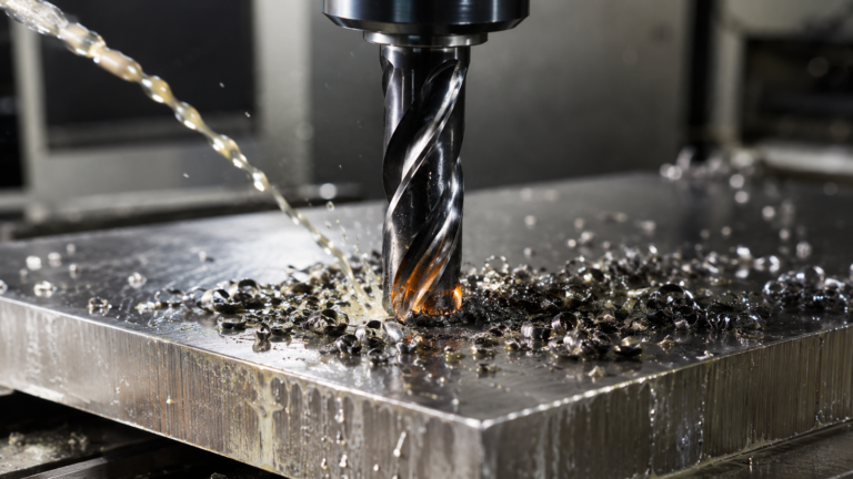 M35 vs M42 cobalt drill bits cutting stainless steel with coolant and metal chips