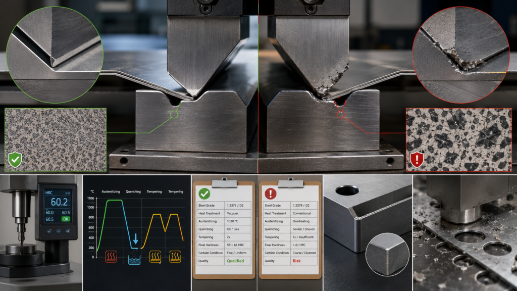 1.2379 vs D2 steel toughness and chipping risk comparison in cold work die application
