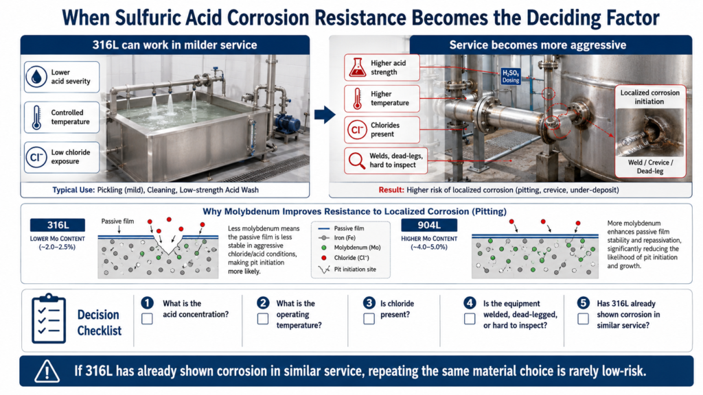 Sulfuric acid corrosion resistance comparison between 904L and 316L stainless steel